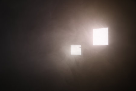 Professional lighting equipment on dark background. Space for textの写真素材