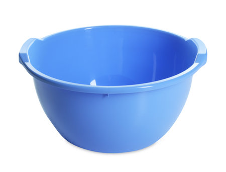 One blue plastic basin isolated on whiteの写真素材