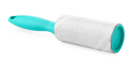 One lint roller with used sticky tape isolated on white