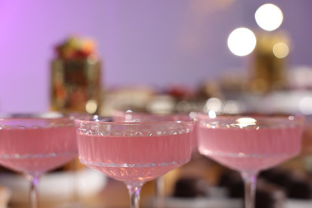 Buffet menu. Delicious desserts and drinks on table, selective focusの写真素材