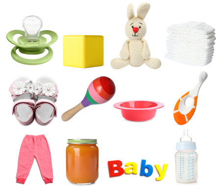 Baby accessories and stuff isolated on white, setの写真素材