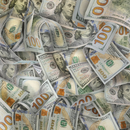 Many dollar bills flying. Money as background