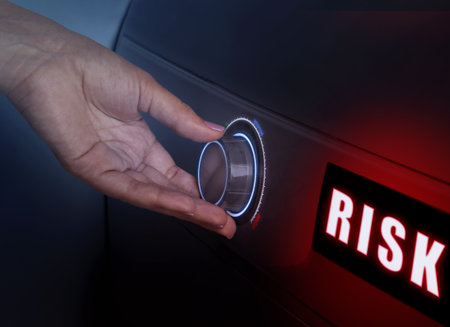 Woman using knob to control level, closeupの写真素材