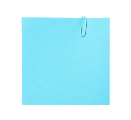 Blank paper note with clip isolated on whiteの写真素材