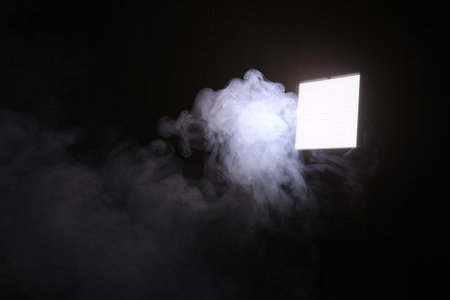 Professional lighting equipment on dark background. Space for textの写真素材