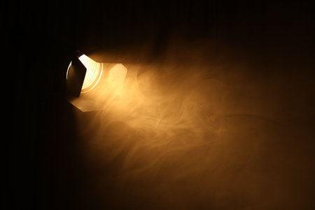 Professional lighting equipment on dark background. Space for textの写真素材