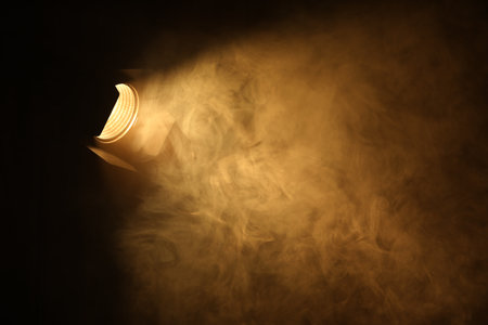 Professional lighting equipment on dark background. Space for textの写真素材