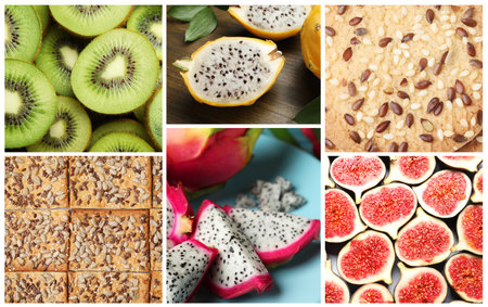 Collection of fruits and crackersの写真素材