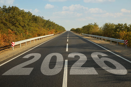 New 2026 Year. Numbers written on asphalt road