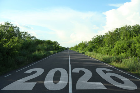 Numbers written on asphalt roadの写真素材