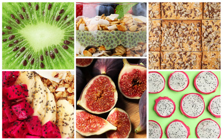 Seedy or gritty food texture. Collection of productsの写真素材