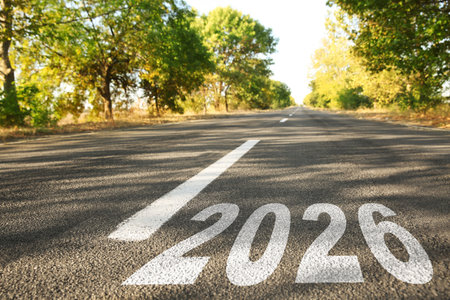 Numbers written on asphalt roadの写真素材