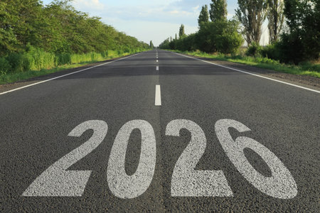 Numbers written on asphalt roadの写真素材