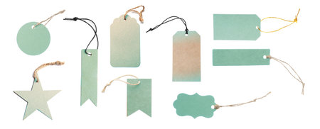 Tags of different shapes isolated on white, set. Top viewの写真素材