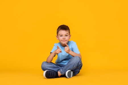 Cute little boy sittingの写真素材