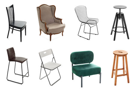 Different furniture isolated on white, set. Used stuffの写真素材