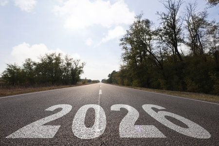 Numbers written on asphalt roadの写真素材