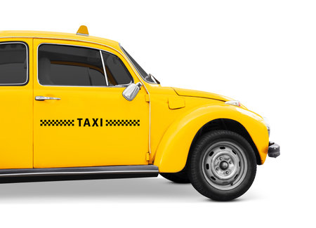 Yellow car with top sign isolated on whiteの写真素材