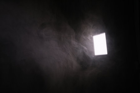 Professional lighting equipment on dark background. Space for textの写真素材