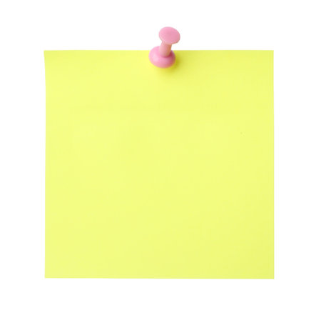 Blank paper note with pin isolated on white