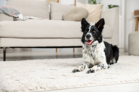 Cute Border Collie dog on floor indoorsの写真素材
