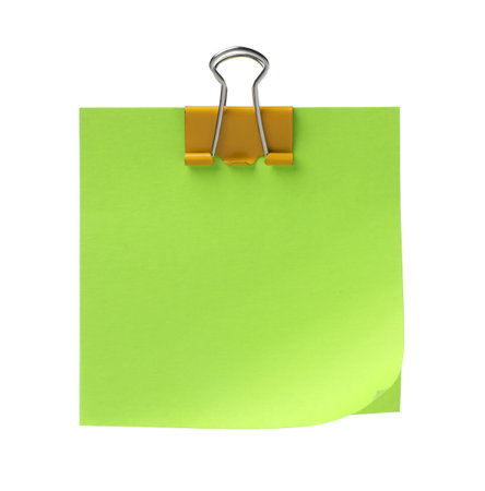 Blank paper notes attached with blinder clip isolated on whiteの写真素材