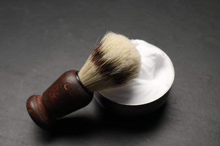 Different barber's tools on black background, closeupの写真素材