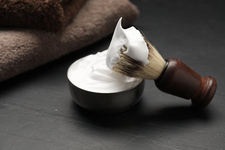 Different barber's tools on black background, closeupの写真素材