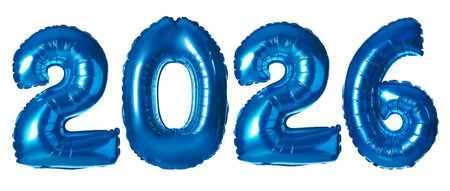 Blue balloons in shape of numbers on white background