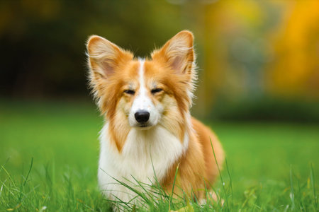 Cute Pembroke Welsh corgi dog in parkの写真素材