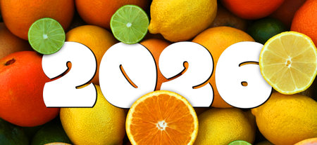 numbers among fresh citrus fruits. banner