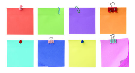 Many empty paper notes isolated on white, set