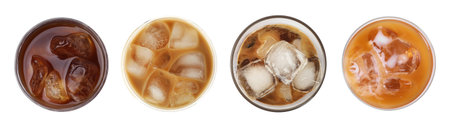 Iced coffee. Different drinks on white background, set. Top viewの写真素材