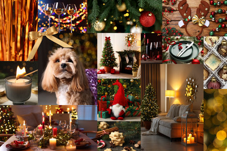 Christmas vibe. Large collage of festive-themed photosの写真素材