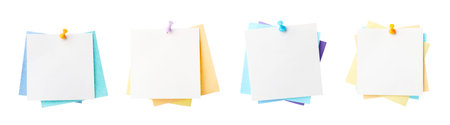 Many empty paper notes isolated on white, set