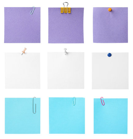 Many empty paper notes isolated on white, setの写真素材