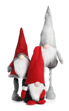 Different funny Christmas gnomes isolated on whiteの写真素材