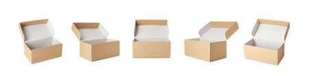 Open empty cardboard box isolated on white, setの写真素材