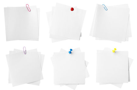 Many empty paper notes isolated on white, setの写真素材