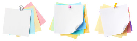 Many empty paper notes isolated on white, set