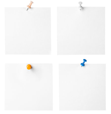 Many empty paper notes isolated on white, setの写真素材