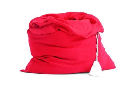 One red Santa's bag isolated on whiteの写真素材