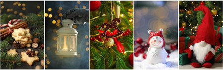 Christmas atmosphere. Collage of different holiday-themed photosの写真素材