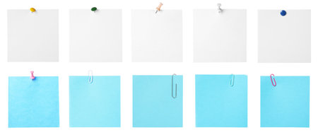Many empty paper notes isolated on white, setの写真素材