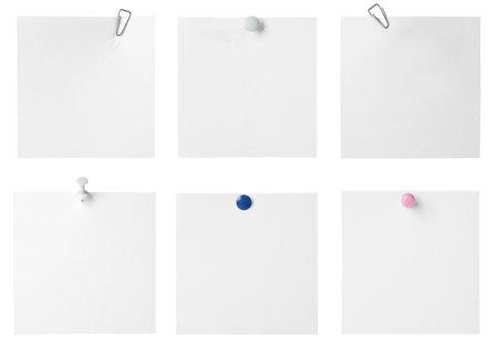 Many empty paper notes isolated on white, setの写真素材