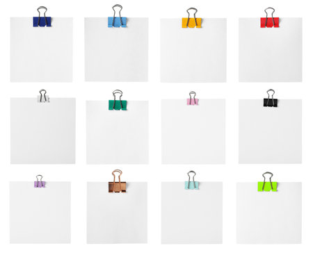 Many empty paper notes isolated on white, setの写真素材