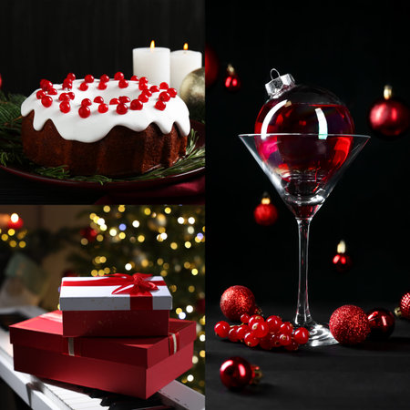 Christmas atmosphere. Collage of different holiday-themed photosの写真素材