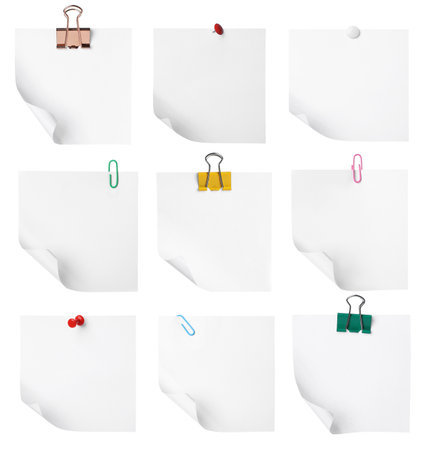 Many empty paper notes isolated on white, setの写真素材