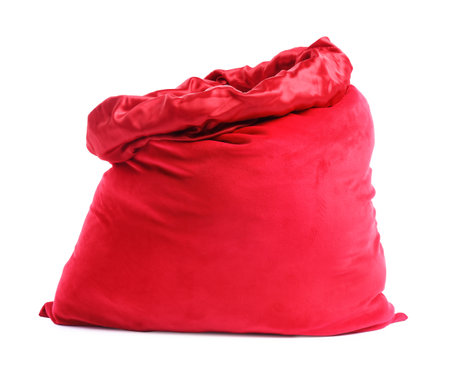 One red Santa's bag isolated on whiteの写真素材