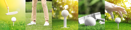 Playing golf. Collage of pictures. Sport and leisureの写真素材